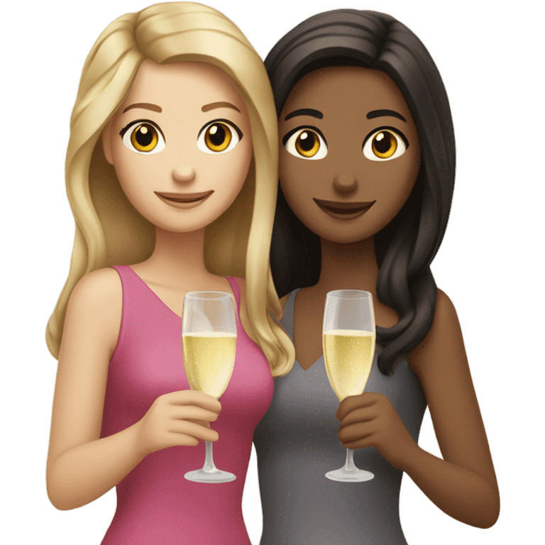 two caucasian brunette girls champagne emoji