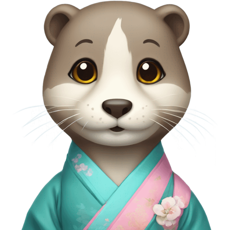 An otter face dressed in pastel-colored traditional Korean hanbok emoji