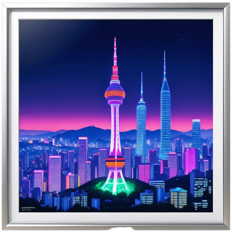 N Seoul Tower – Cinematic Realistic N Seoul Tower, depicted as a sleek modern tower illuminated against a vibrant cityscape at night, with reflective glass and dynamic neon lighting, rendered with intricate architectural detail and a futuristic urban glow. emoji