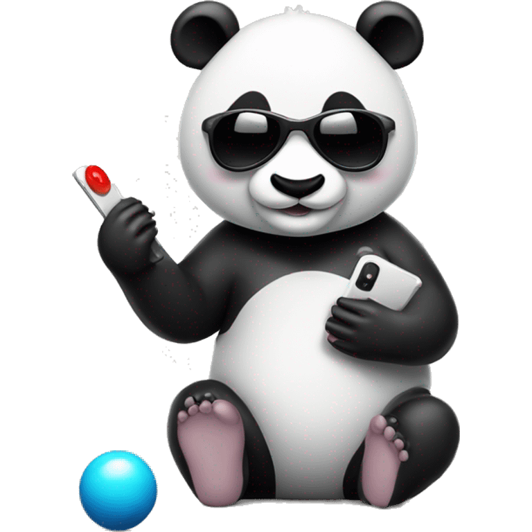 Panda eating a phone while wearing underwear and sunglass and instead of the background is a playing pool emoji