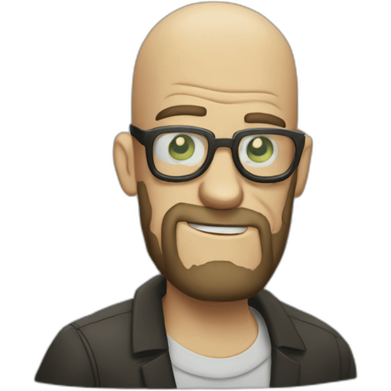 Tattooed bald man with beard and glasses, style Rick and Morty emoji