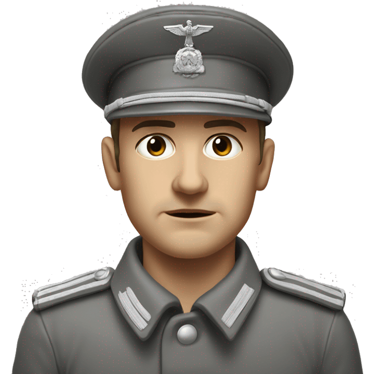 serious german soldier the middle of the XX century photorealistic gray uniform detailed face with wrinkles  emoji