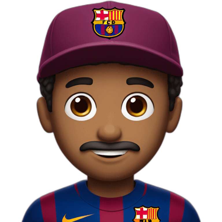 Brown boy with a moustache and a fc Barcelona cap emoji