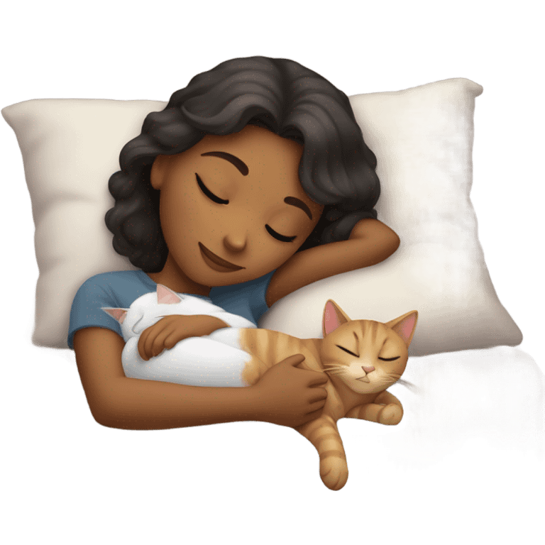 girl sleeping with cat emoji