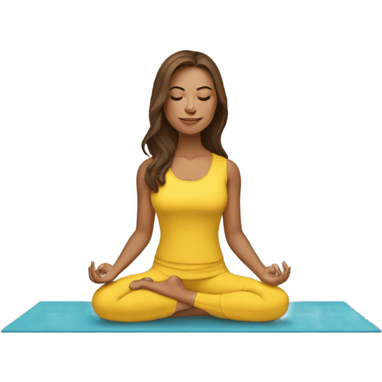 white girl with brown hair doing yoga in yellow clothes emoji