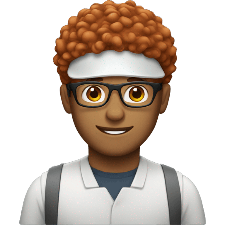 Barista with red curly hair and glasses and a visor  emoji