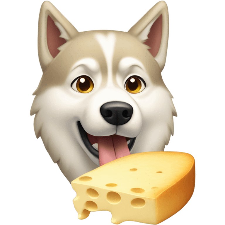 Dorée  beige husky eating a raclette emoji