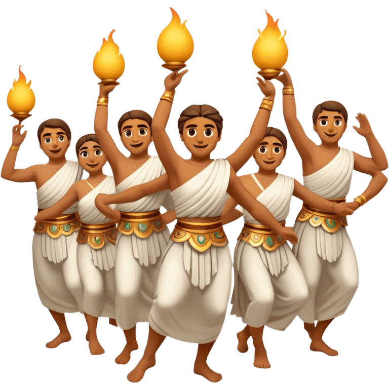 Cinematic Realistic Sirtaki Dance Emoji, depicted as a vibrant traditional Greek dance scene with flowing movements and expressive costumes, rendered with dynamic textures and warm festive lighting that captures its cultural exuberance. emoji