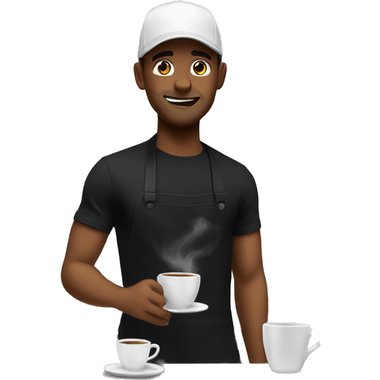 barista making coffee in black apron and black t-shirt in cap emoji