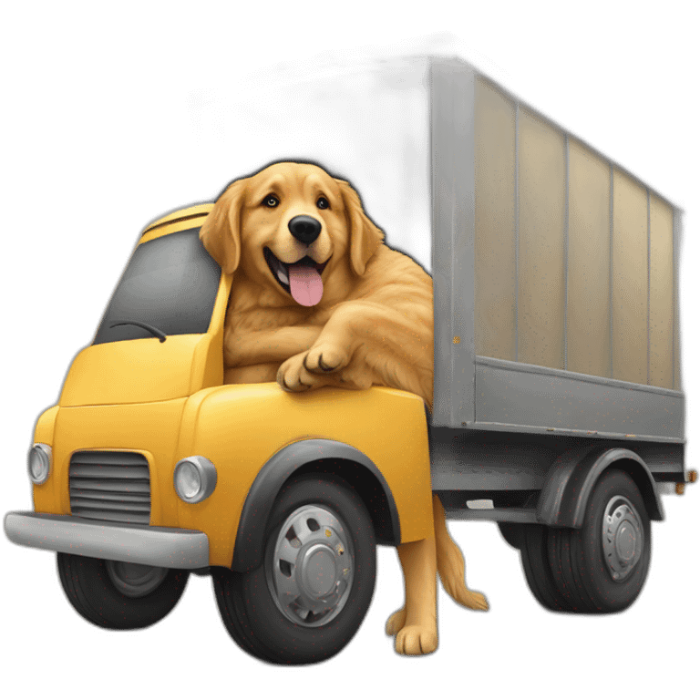 Golden retriever hugging a rottweiller in a moving truck emoji