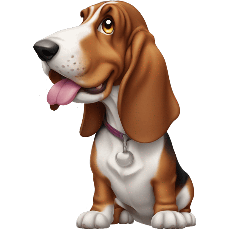 Basset hound with long ears and sticking out tongue emoji