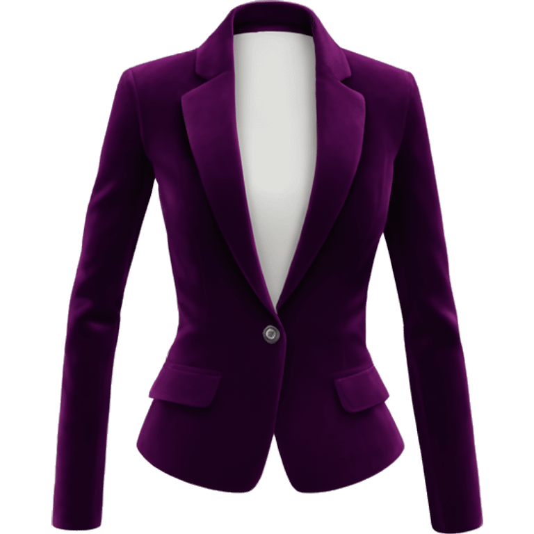 Realistic isolated open dark purple wine color velvet feminine fashion blazer jacket.  emoji