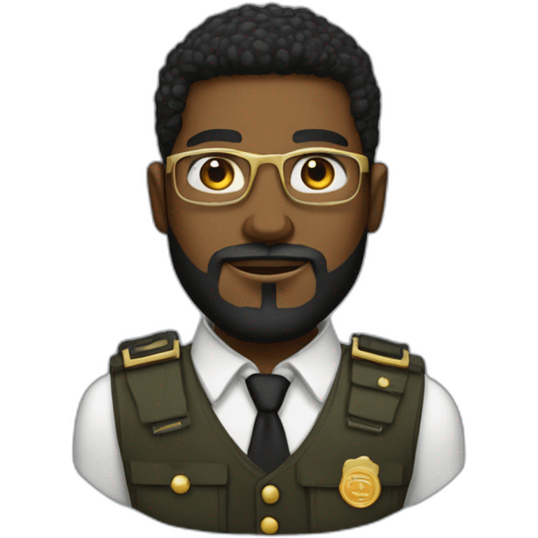 black soldier with beard, part in hair, white collared shirt, bow tie, gold glasses, bulletproof vest  emoji