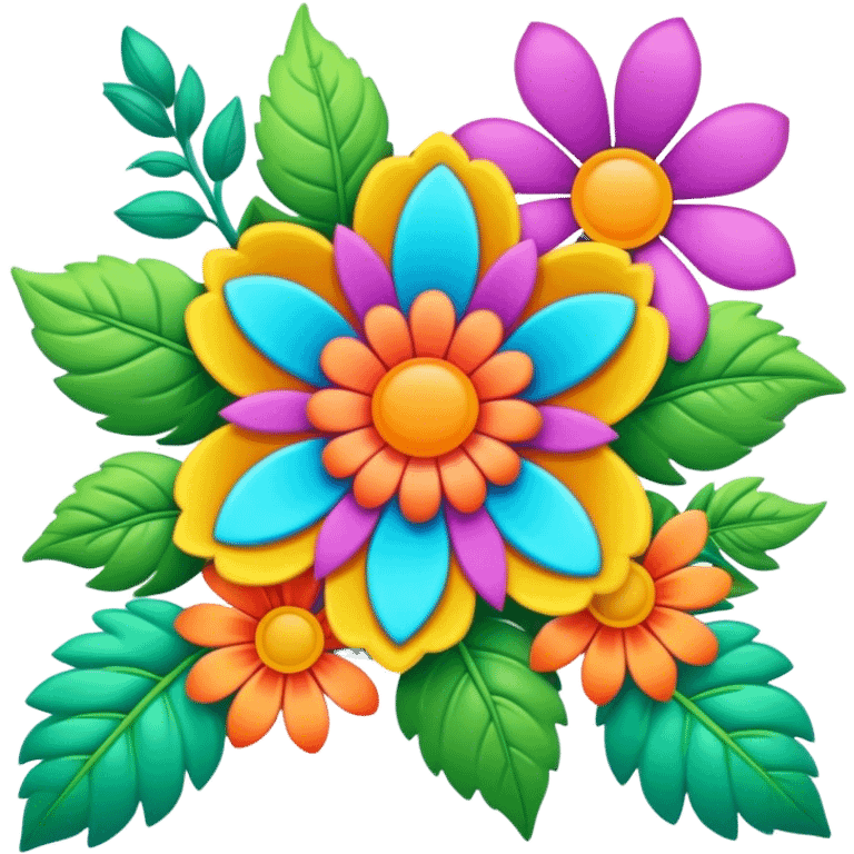 3D, psychedelic colored hippie style flower border  emoji