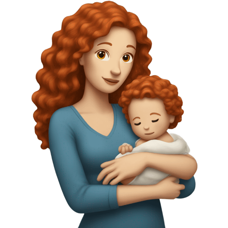 white woman long red curly hair holding bald infant emoji