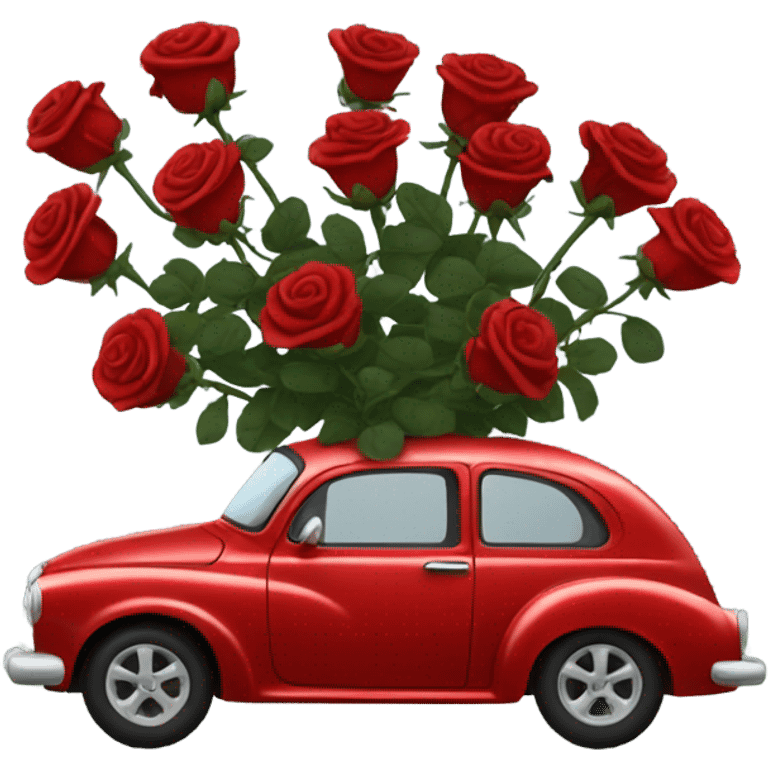 red car in the trunk many roses black emoji