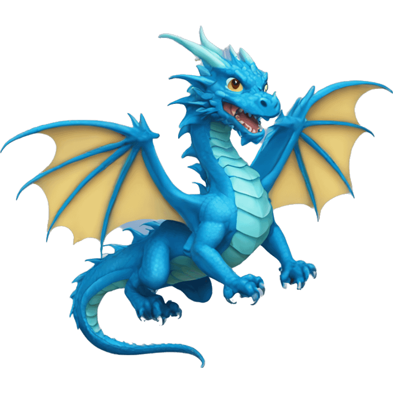 Flying Three headed blue dragon emoji