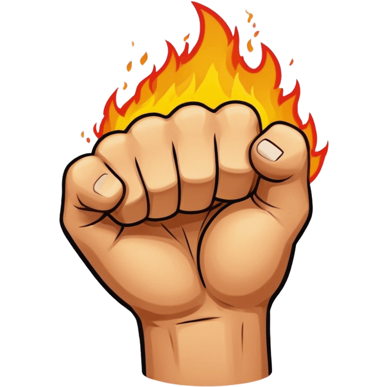 Simple cartoon fist punching with fire effect, bold outline. emoji