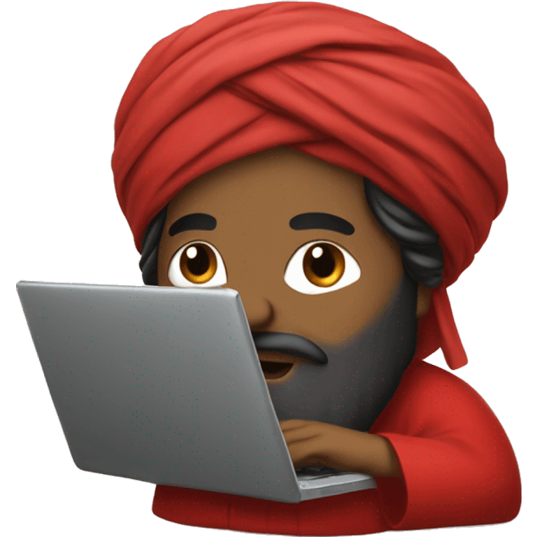 A caliph with turban and red clothes writing in a laptop emoji