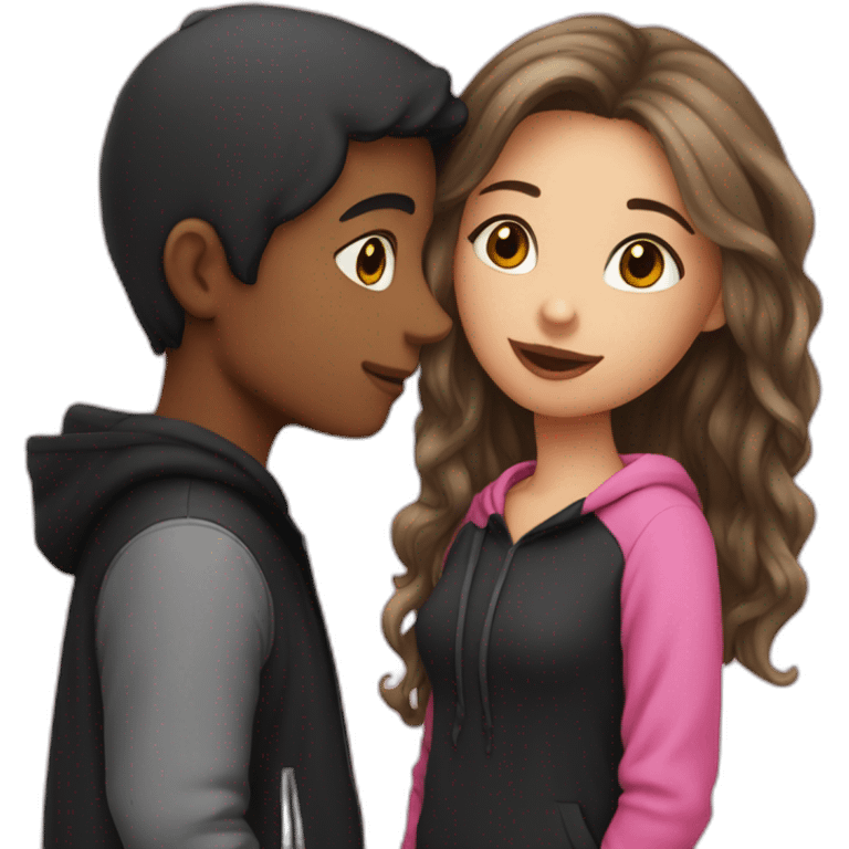 kissing girl with light hair and pink dress and boy with dark hair and black hoodie  emoji