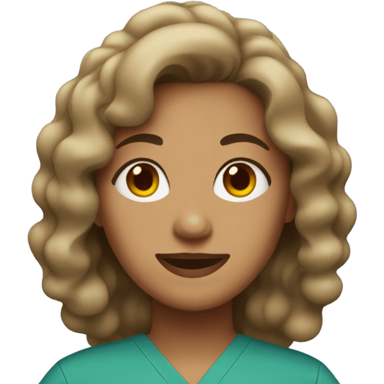 tan woman with wavy hair in scrubs emoji