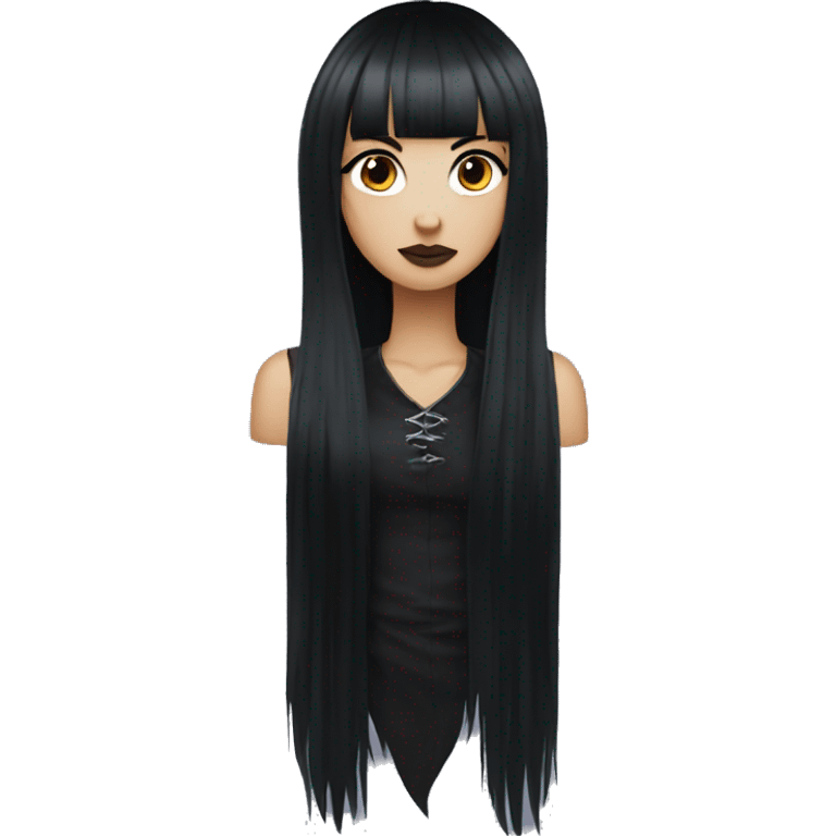 Long Black hair goth with bangs emoji