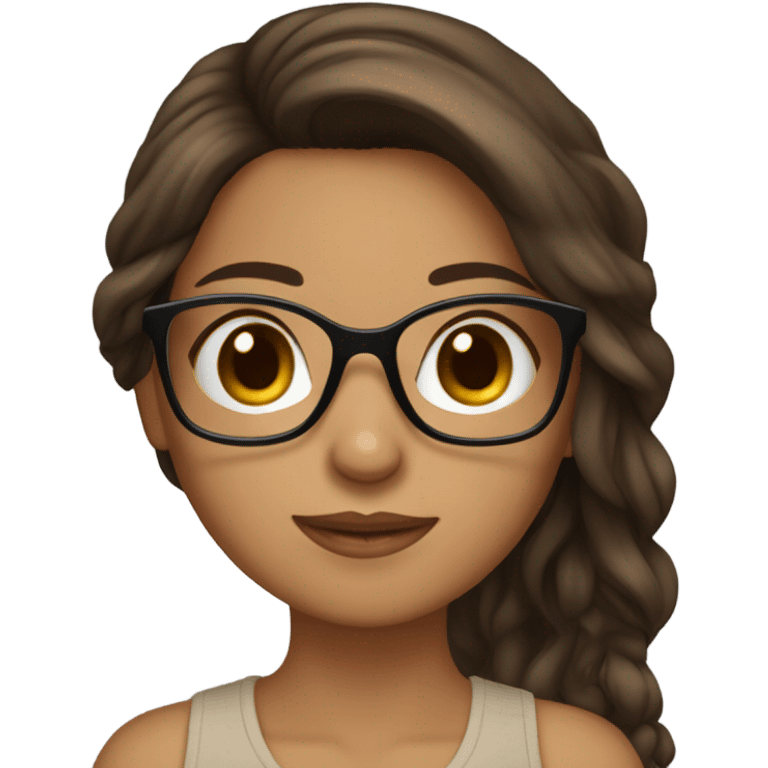 Hispanic, long Brown haired, girl with glasses holding tan yorkie emoji