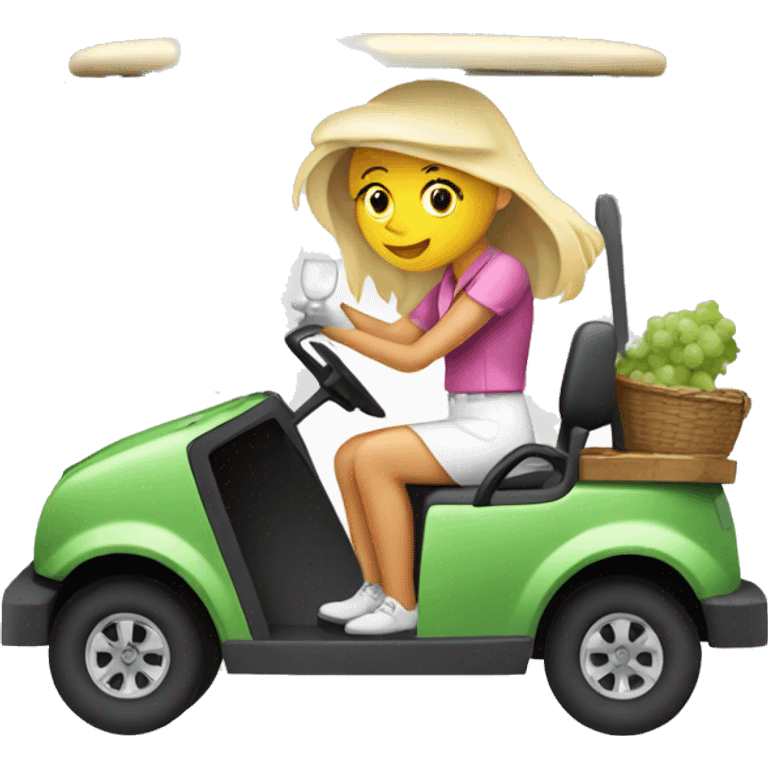 Girl driving golf cart with a wine emoji