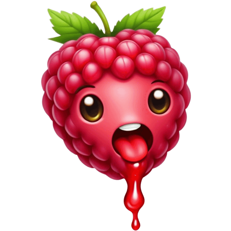 A raspberry easts a raspberry emoji