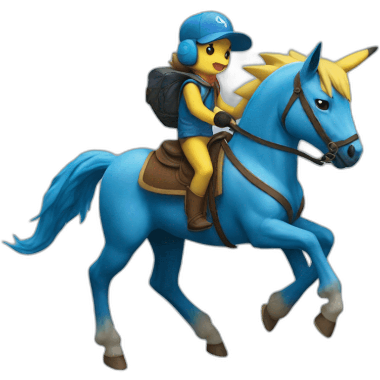 Pikachu riding a blue horse emoji