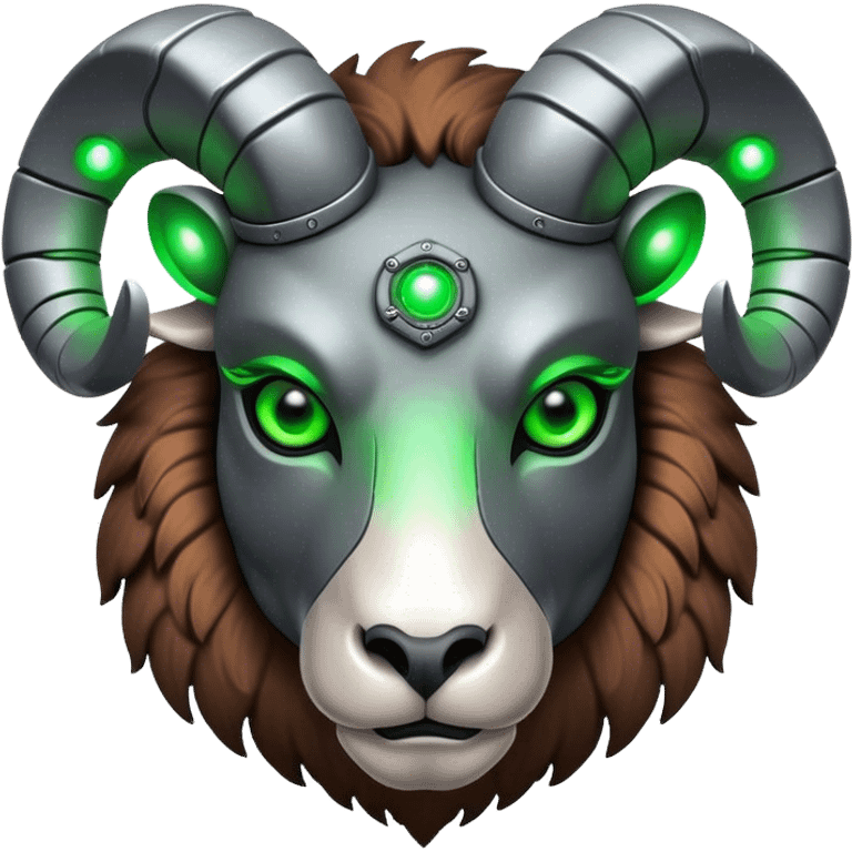 Cyborg Ram(Goat) head green glowing eyes emoji