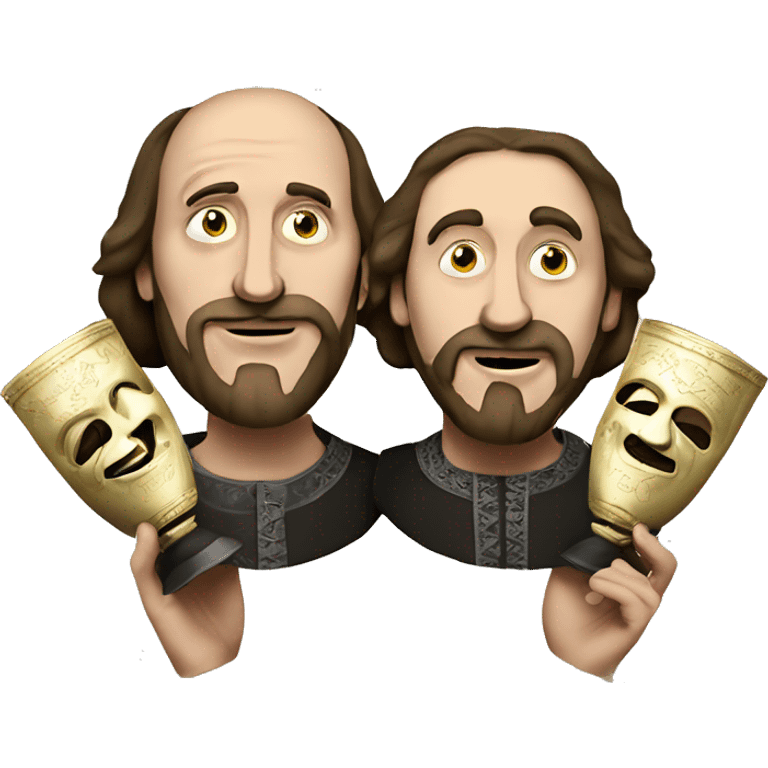 Shakespeare holds two masks in his hands - comedy and tragedy emoji