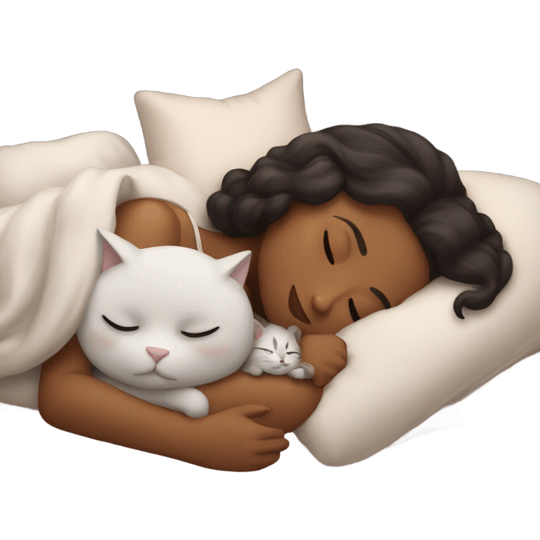 girl sleeping with two cat emoji