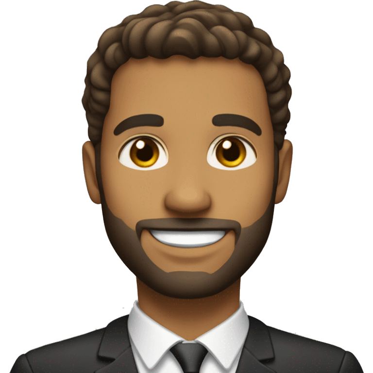 
smiling lawyer, honey-colored eyes, small beard and straight hair emoji