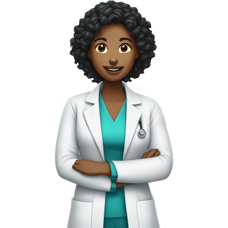 Dietitian with curly black hair and lab coat emoji