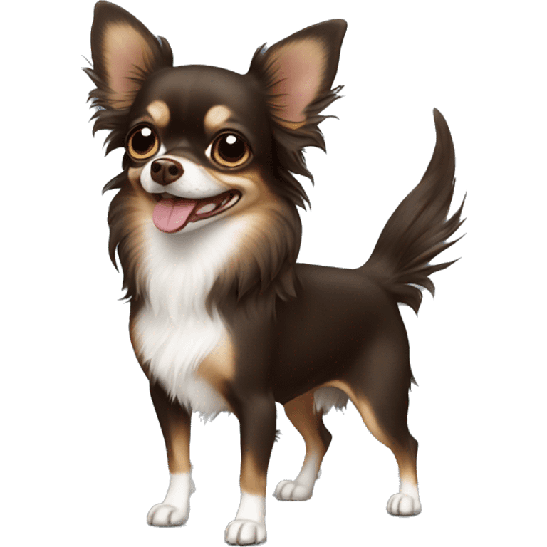 Dark brown long hair chihuahua smiling emoji