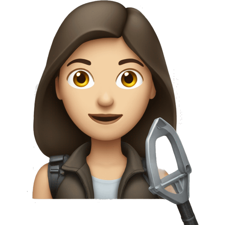 Brunette woman holding metal detector  emoji