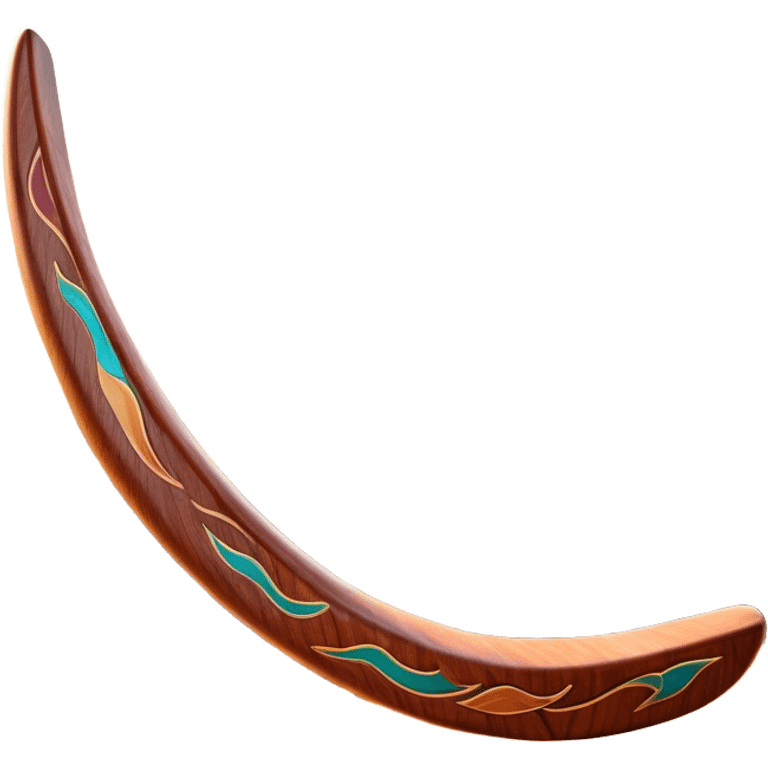 Cinematic Realistic image of a classic boomerang, rendered with detailed wood grain textures and vibrant colors, set against a sunlit outback landscape that emphasizes its iconic Australian heritage emoji