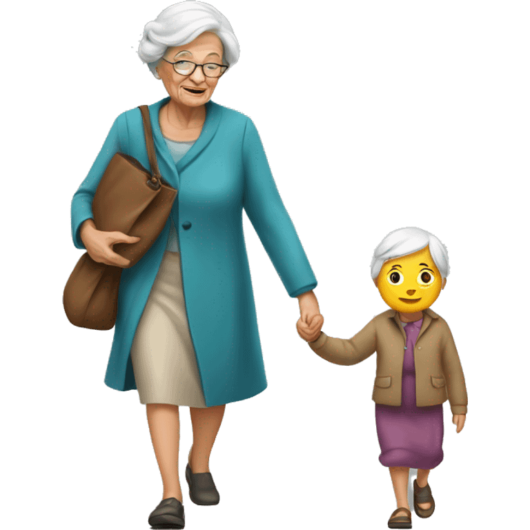 Old lady walking a kid  emoji