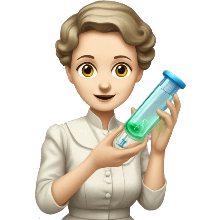 Marie Curie Sklodovskaya holds a test tube in her hands emoji