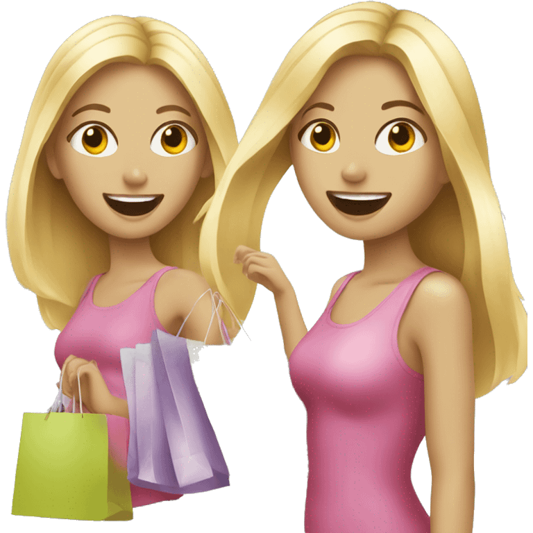 Two blonde girls shopping having fun emoji