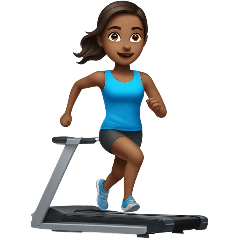 Realistic brunette girl with bright blue eyes running on treadmill  emoji