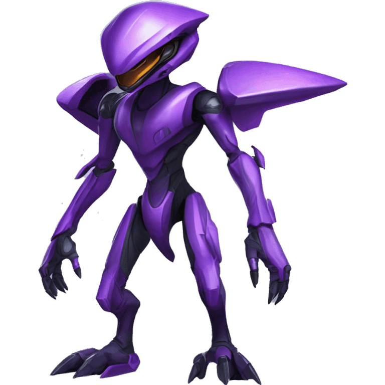 a black-purple Genesect-Raptor-Fakémon—hybrid with a futuristic visor-helmet full body emoji