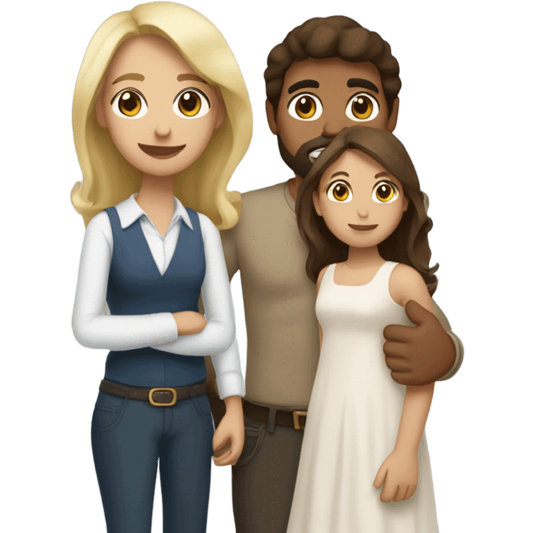 Puerto rican beard short brown hair  husband with blond long hair wife and brown long hair daughter Family  emoji