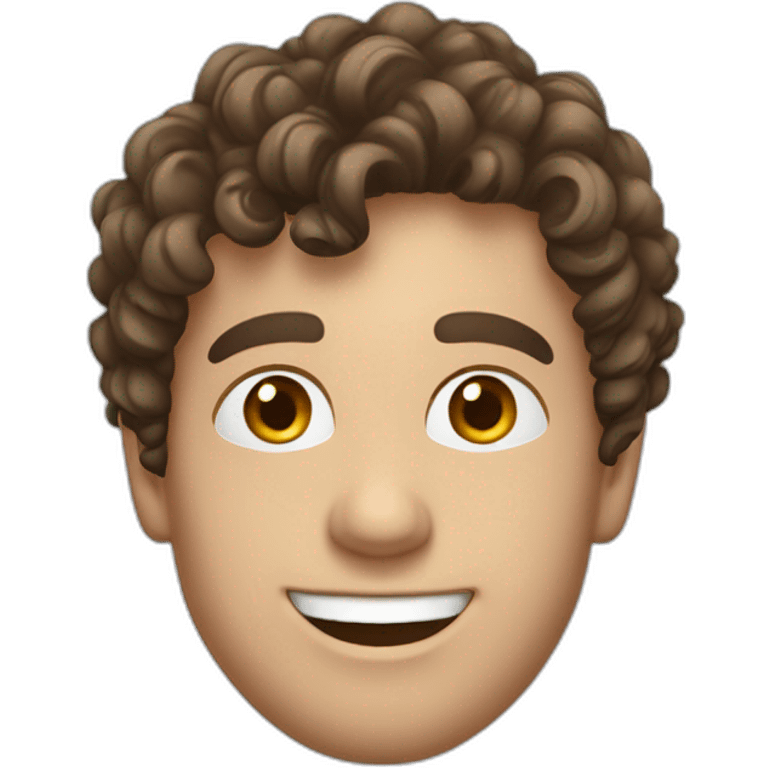 Young european business man with brown curly hair, sidecut, smiling, blue suit emoji