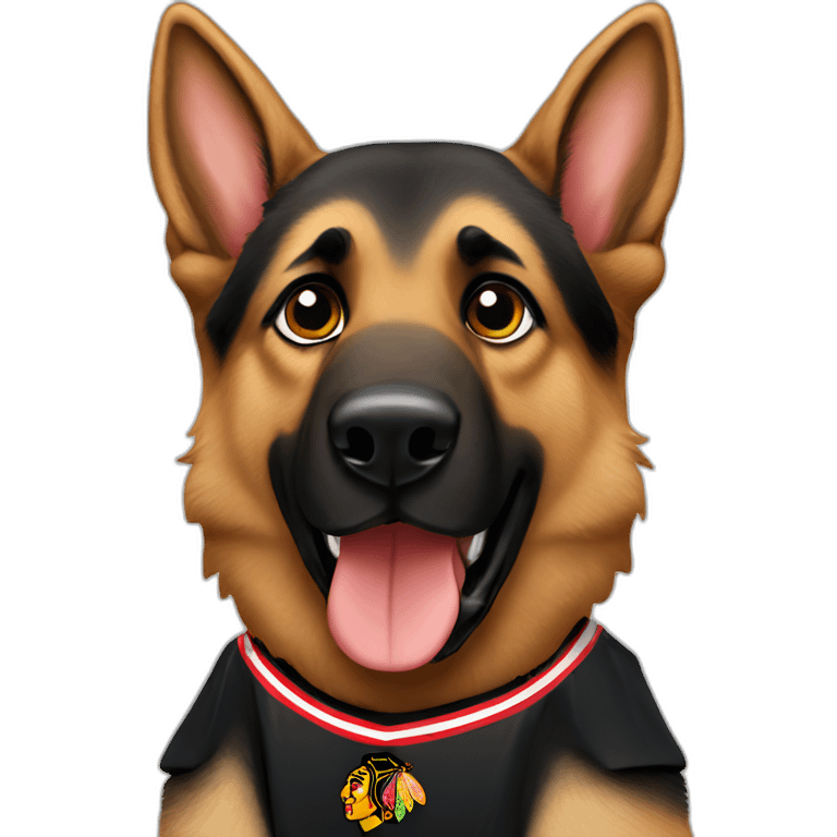 German shepherd wearing chicago blackhawks jersey emoji