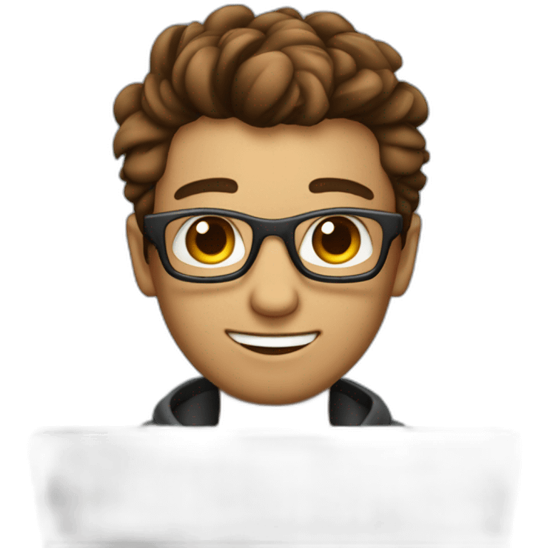 Cute programmer on his laptop with lighted skin a brown quiff and brown eyes and very little beard  emoji