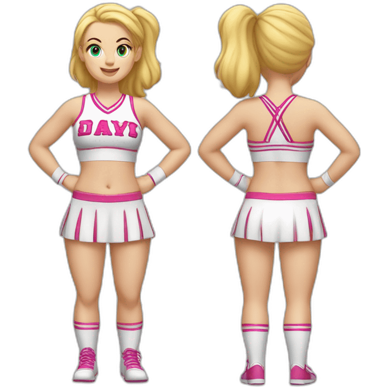 Full body Caucasian curvy cheerleader back and front views emoji