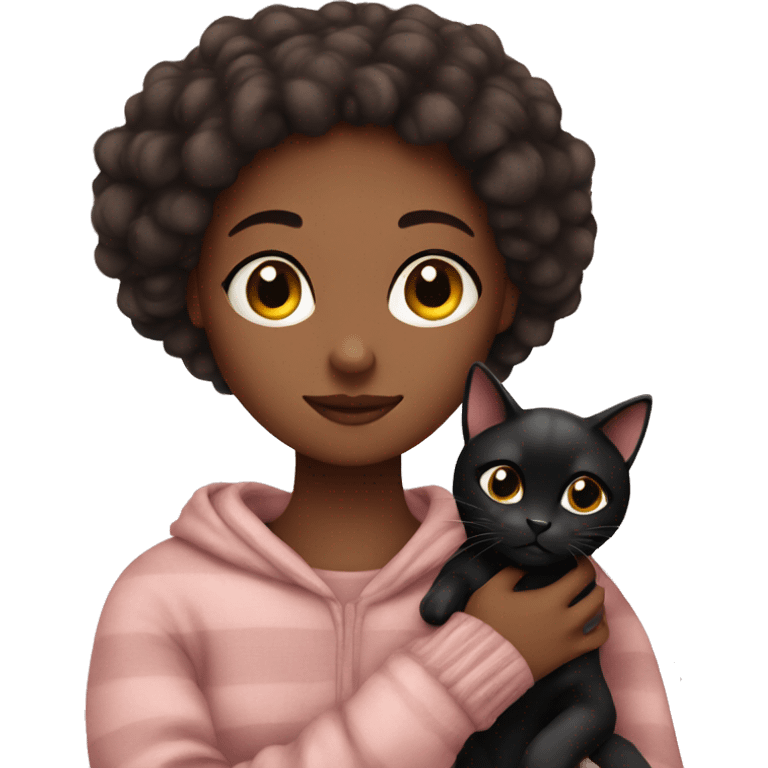 Girl Cozy with black cat emoji