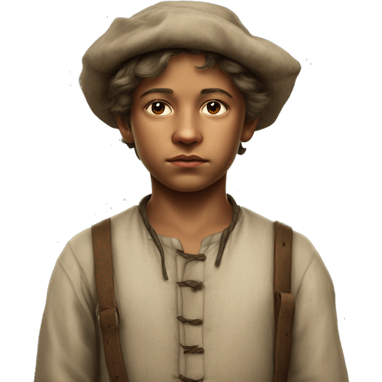 19th century peasant boy without headdress photorealistic serious emoji